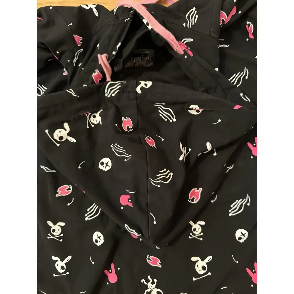 RARE Living Dead Souls Sz M Bunny Pink Paw Print Hoodie.